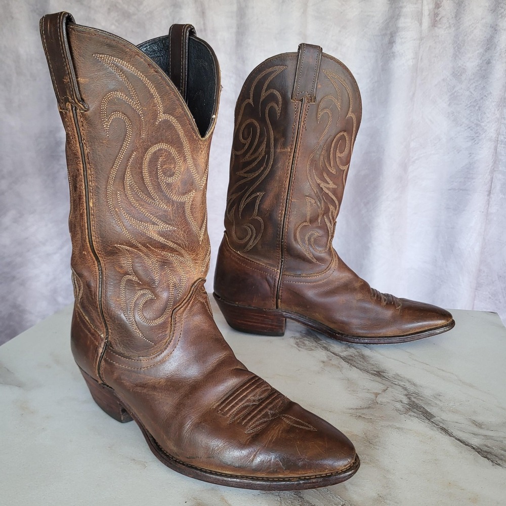 Vintage Code West Western Cowboy Boots Mens Size 9.5 M Brown Leather Pull On